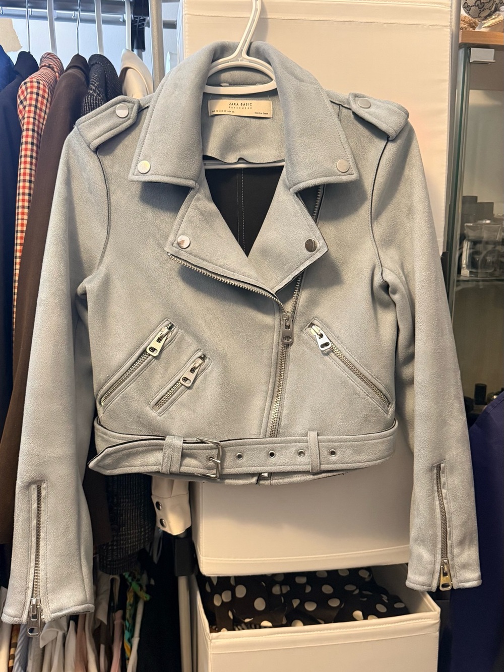 Zara Light blue gray Suede Moto Jacket